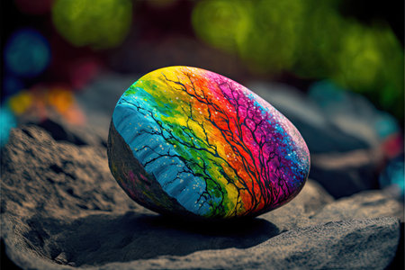 Colorful painted easter egg on the sand. Toned.の素材