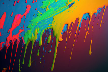 Colorful oil paint dripping on a black background. Abstract background.の素材