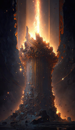 3D Illustration of a Fire in the Temple, Thailand.の素材