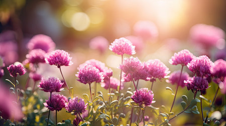 Beautiful pink clover flowers in the garden on a sunny dayの素材