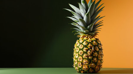 Pineapple on a green background with a place for your textの素材