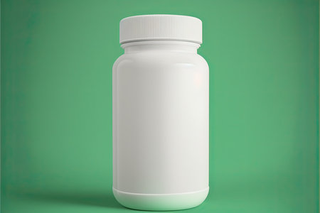 White plastic medicine bottle on a green background. 3d Renderingの素材