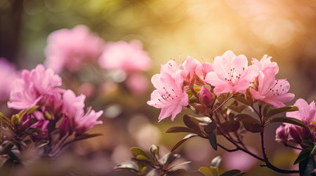 Beautiful pink rhododendron flowers in the garden.の素材
