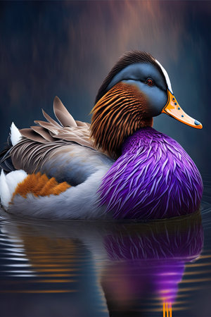 Mandarin duck on the water. 3D render. Illustration.の素材