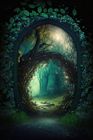 Mysterious forest in the shape of a tunnel. Halloween conceptの素材