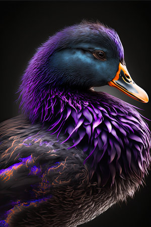 Black duck on a black background. 3d illustration. Studio.の素材