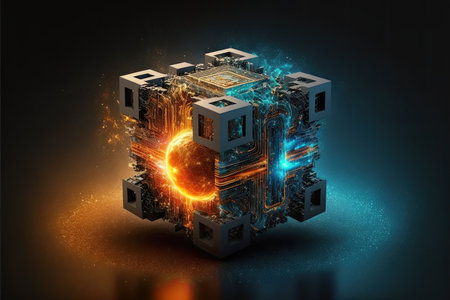 3d rendering of circuit board in digital style. High tech conceptの素材