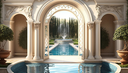 Luxury swimming pool in the garden - 3D Renderingの素材