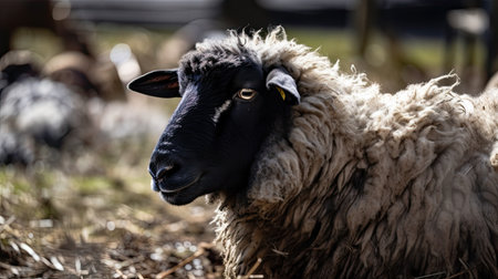 Sheep on the farm in the spring. Selective focus.の素材