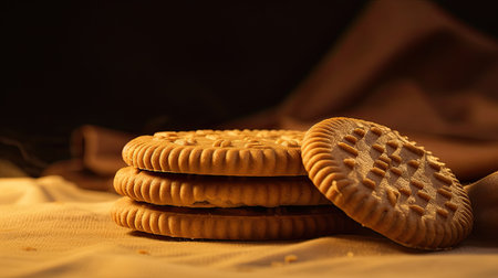 Sandwich cookies on a brown cloth background. Selective focus.の素材