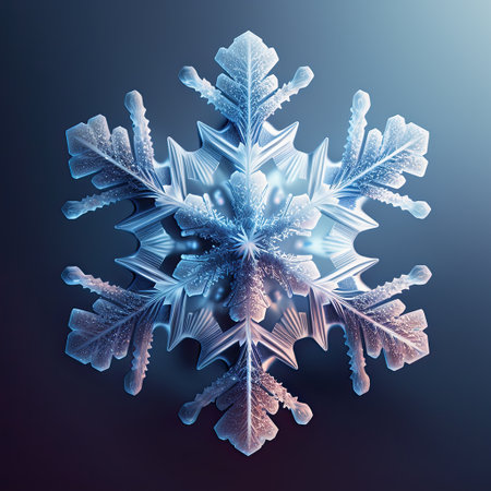 Frozen snowflake on a blue background. 3d illustration.の素材