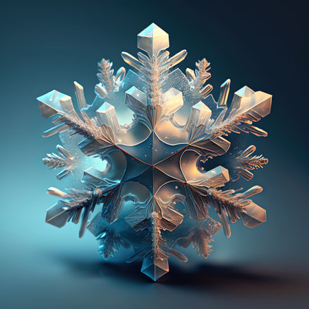Snowflake on a blue background. 3d rendering, 3d illustration.の素材