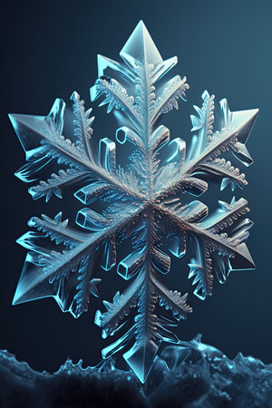 Snowflake on a blue background. 3d rendering, 3d illustration.の素材