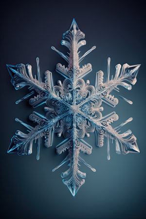 Snowflake on a blue background. 3d rendering, 3d illustration.の素材