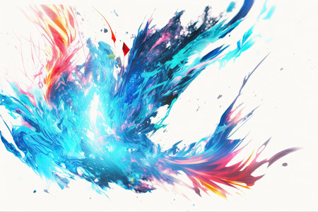 abstract blue and red paint splashes on white background, digitally generated imageの素材