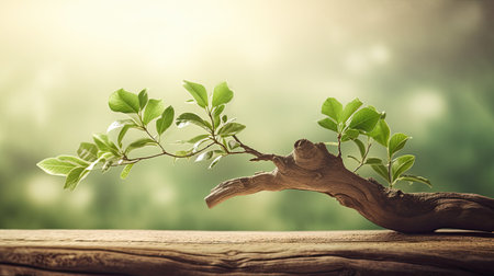 Bonsai tree on wooden table with bokeh nature background.の素材