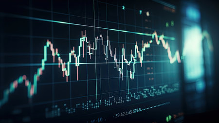 Stock market or forex trading graph and candlestick chart suitable for financial investment concept. Economy trends background for business idea and all art work design. Abstract finance background.の素材