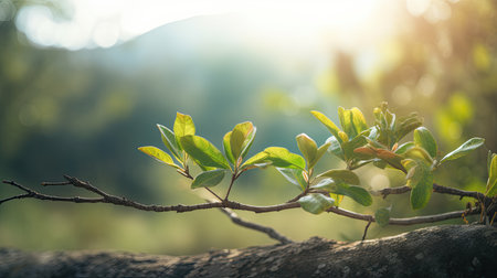 Green leaves with sunlight in the morning. Nature and environment concept.の素材