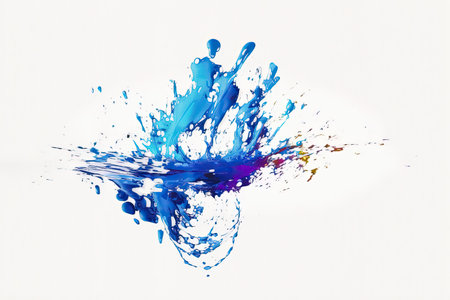blue paint splashes isolated on white background. Colorful watercolor splashesの素材
