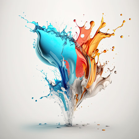 Colorful paint splashes isolated on white background. 3d renderingの素材