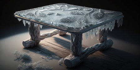 Frozen table in the dark. 3D illustration, 3D renderingの素材