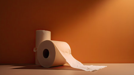 Roll of toilet paper on orange background. 3d render illustration.の素材