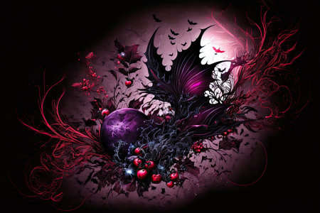 abstract background with fantasy flowers, feathers and birds in purple colorsの素材