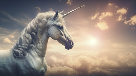 Unicorn in the sky. 3d render of white unicornの素材