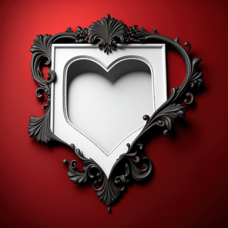 decorative frame with heart on a red background. 3d illustrationの素材