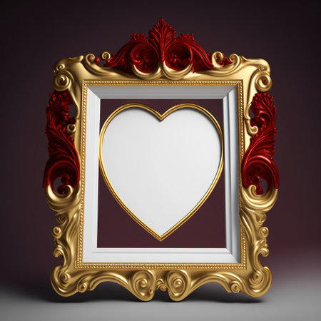Gold frame with a heart on a dark background. 3d renderingの素材