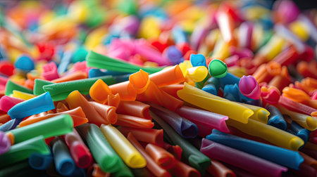 Colorful plastic drinking straws, close-up, selective focusの素材