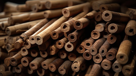 wooden sticks for cigars on a black background, close-upの素材