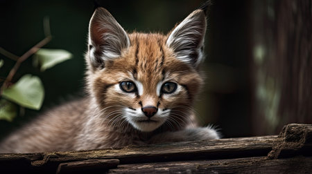 Closeup portrait of a beautiful wild lynx cat in the forestの素材