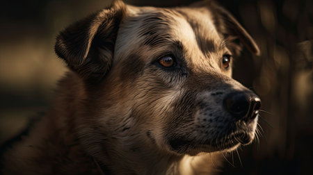 Close-up portrait of a mixed breed dog. Selective focus.の素材