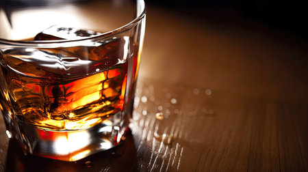 whiskey with ice on the rocks in bar close-upの素材