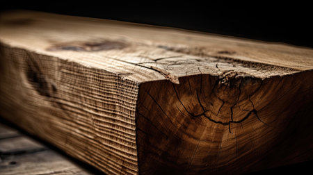 Wooden cross section on a black background. Close-up.の素材