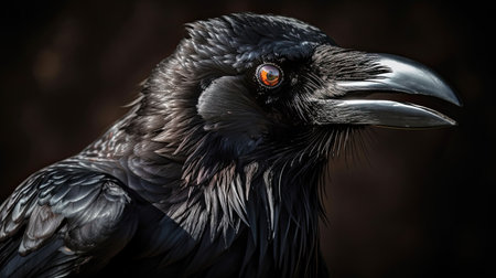 Close-up portrait of a black raven (Corvus corax)の素材