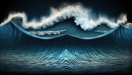 Wave on a dark blue background. 3d rendering, 3d illustration.の素材