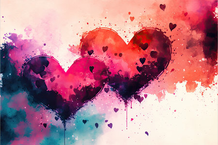 Valentine's day background with watercolor hearts. Vector illustration.の素材