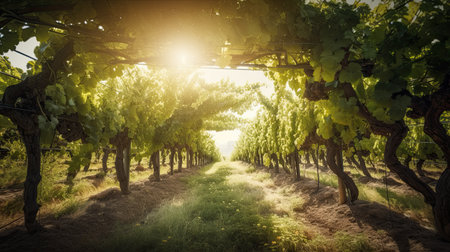 Vineyard in the light of the sun. Beautiful summer landscape.の素材