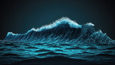 3D rendering of a blue water surface with waves and splashesの素材