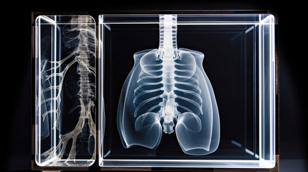X-ray of human lungs in x-ray. Health care concept.の素材