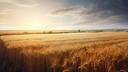 Sunset over wheat field. Beautiful rural landscape. Rural scene.の素材