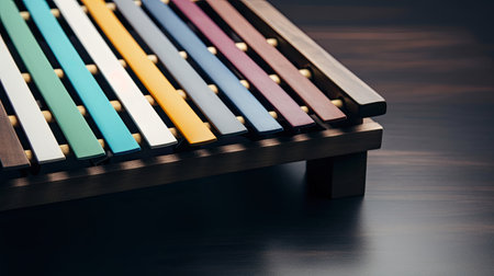 Colorful wooden xylophone on a black background. Selective focus.の素材
