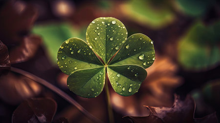Green clover leaf with water drops. St.Patrick's Dayの素材