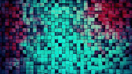 3d rendering. Abstract geometric background with square tiles in blue and pink colorsの素材