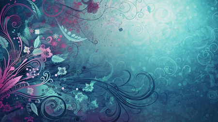floral background with space for text, illustration in blue and pink colorsの素材