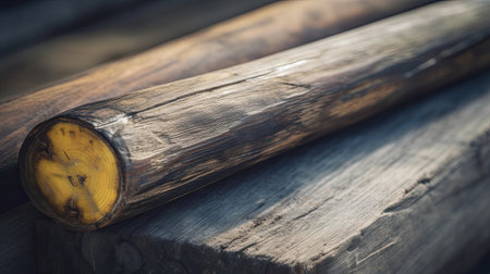 Close up of a wooden beam. Shallow depth of field.の素材