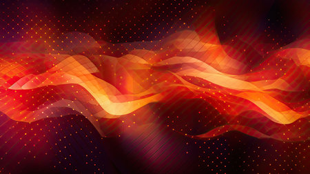 abstract background with dynamic waves and lines in red and orange colorsの素材