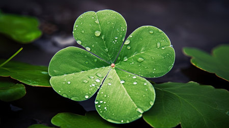 Clover leaf with water drops on dark background. St.Patrick's Dayの素材